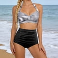 thumbnail image 2 of GDREDA Detachable Padding Neck Printed Two Piece Tankini Swimsuit High Waist Adjustable Ties Black2,L, 2 of 6