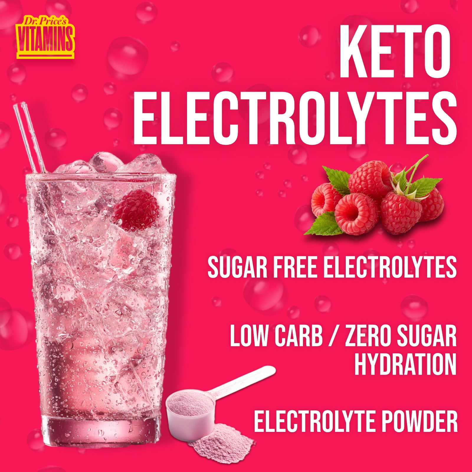Dr. Price’s Electrolyte Mix – Raspberry Flavor, 90 Servings | Sugar-Free Hydration Powder with Trace Minerals | Gluten-Free, No Sugar