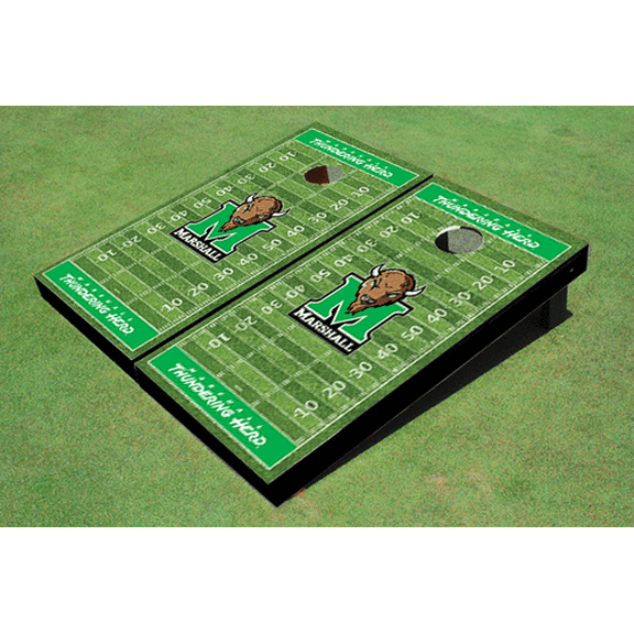 Marshall University Green Matching Football Field Custom Cornhole Boards