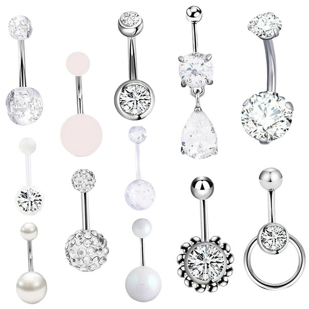 12 piezas de anillos para el , joyería para el cuerpo, anillos para el , circón para mujeres y niñas Hugo Anillos de ombligo