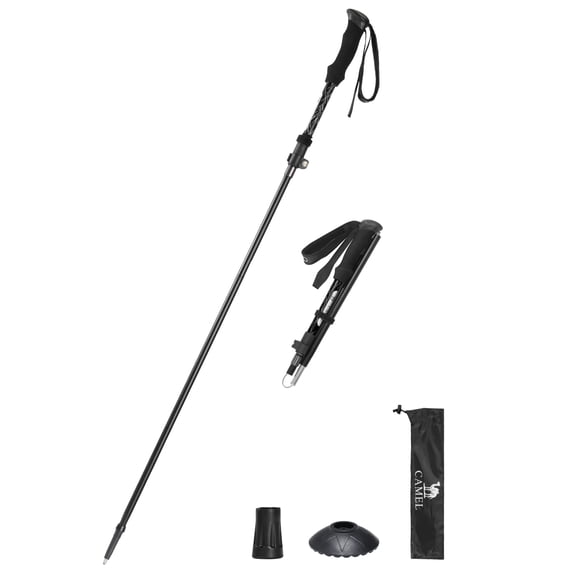 CAMEL Collapsible Trekking Poles Aluminum Quick Lock Adjustable Hiking Poles with EVA Foam Grip, Lightweight Waliking Sticks 53" for Mountaineering 1PC Black