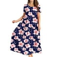 thumbnail image 1 of Capreze Ladies Crew Neck Long Dress Bohemian Elastic Waist Sundress Party Maxi Dresses Floral Printed Sundress, 1 of 3