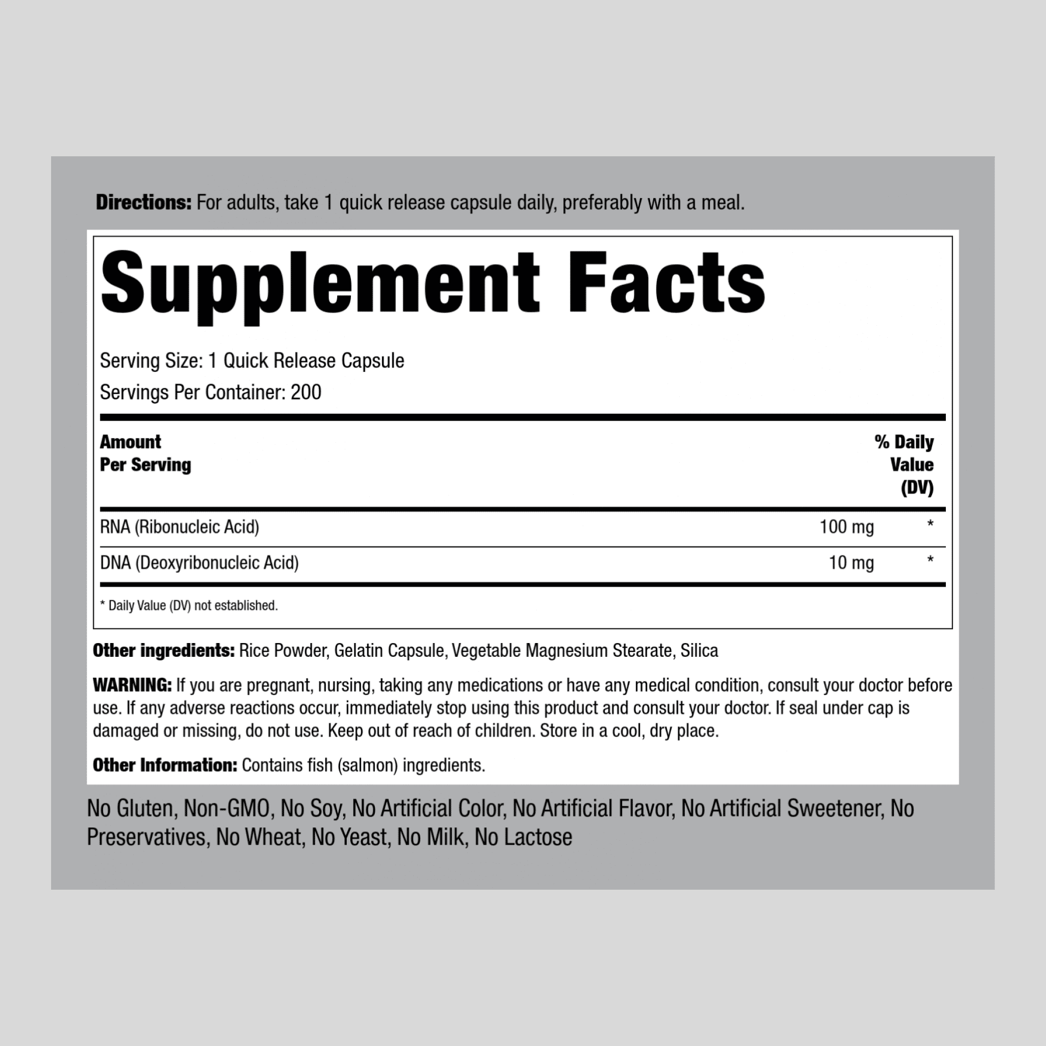 RNA DNA Supplement | 200 Capsules | Ribonucleic Acid & Deoxyribonucleic Acid | By Piping Rock