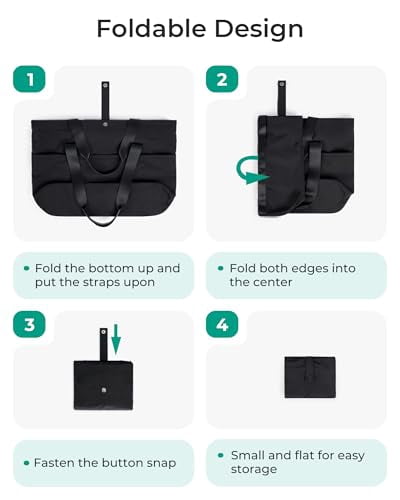 BAGSMART Tote Bag for Women, Foldable Tote Bag With Zipper Travel Large Shoulder Bag Handbag for Work, Black