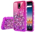thumbnail image 2 of Cricket Debut/Vision 3/AT&T Calypso 1 & 2 (U318AA/U319AA) Phone Case Liquid Quicksand Glitter Phone Case Cover Full Body Coverage Protection for Girls Women - Hot Pink/Purple, 2 of 5