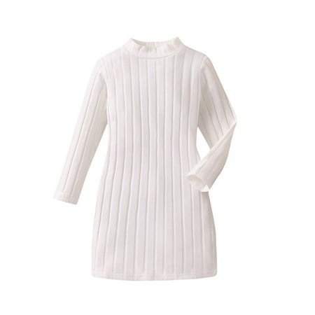 

Mikilon Girls Tops Size 4-7 Long Sleeve Round Neck Tight Tops Solid Color Knitted Slim Shirts Fall and Winter Thermal Undershirts for Girls