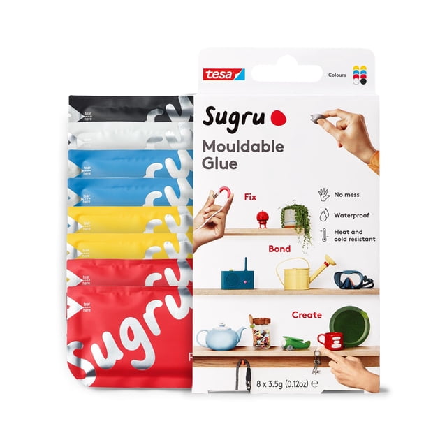 Pegamento multiusos moldeable Sugru paquete de 8 unidades negro blanco y rojo