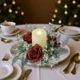 thumbnail image 4 of Valentine's Day Wedding Rose Candle Rings Wreath Artificial Rose Candle Holders Wreath with Leaf Artificial Floral Candleholders Garland for Pillar Centerpiece Party Table Decor, 4 of 7