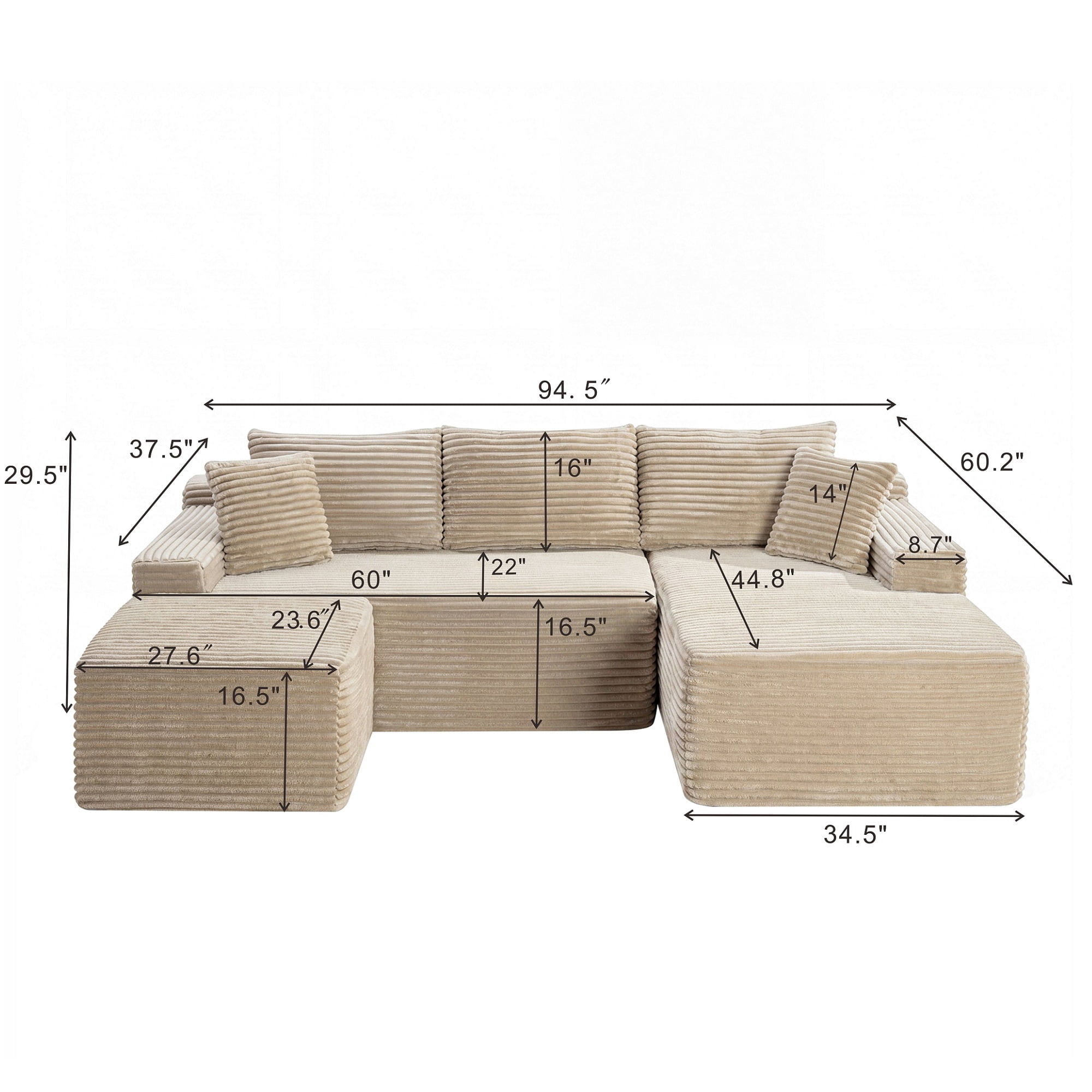 MOONMISS Small Modular Sectional Sofa with Movable Chaise and Ottoman,U-Shaped Boneless Cloud Couch for Living Room Apartment,Camel(Right Facing Chaise)
