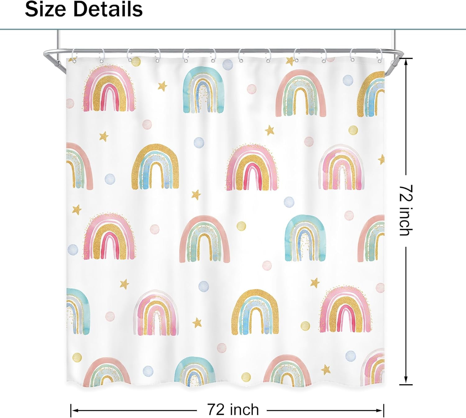 Boho Rainbow Shower Curtain 72Wx72L Inch Kids Girls Pink Cartoon Cute Watercolor Polka Dot Lovely Children Shower Curtain Bathroom Set Girl Toddler Bath Curtain Bathtub Accessories Home Decor