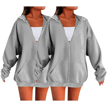 Hoodies For Women Womens Zip Up Fall Winter Trendy Long Sleeve Sweatshirts 2PC Long Sleeve Comfy Casual Jacket Hoodie