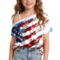 thumbnail image 2 of Odeerbi Toddler Kids Girls 4th of July One Shoulder T-Shirt Short Sleeve Independence Day Graphic Tops, 2 of 9