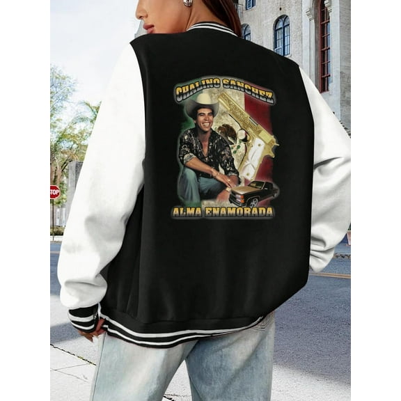 Women's Oversize Baseball Jacket Chalino Sanchez Alma Enamorada Hoodie Hip Hop Music