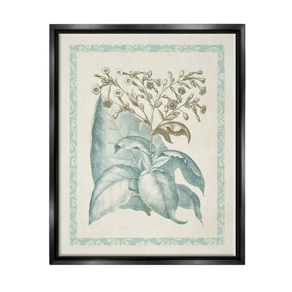 Stupell Industries Traditional Flower Leaf Border Graphic Art Jet Black Floating Framed Canvas Print Wall Art, Design by Vision Studio