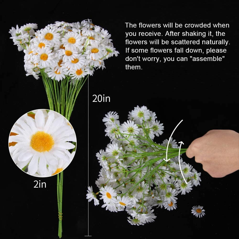 6 Bundles Wildflowers Fake Daisy Outdoor Artificial Flowers UV Resistant Silk Wild Flower Bouquets Bulk Faux Plants Plastic Greenery for Decoration Vase Floral Spring Home Decor