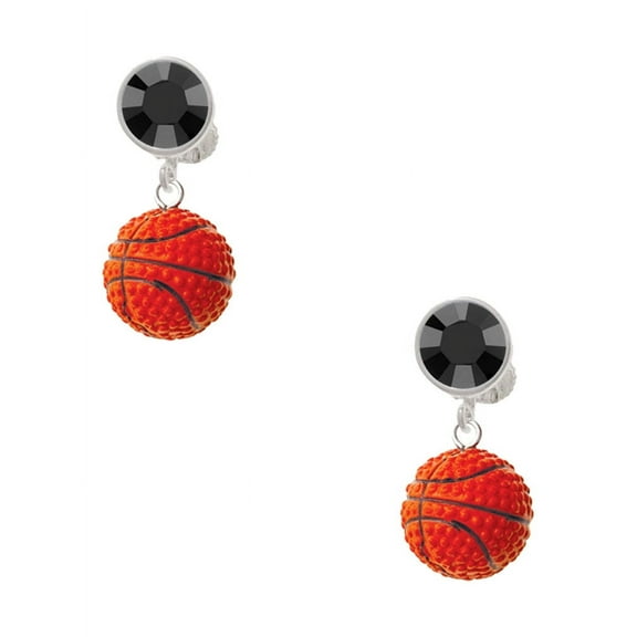 Delight Jewelry Resin Basketball Black Crystal Clip on Earrings