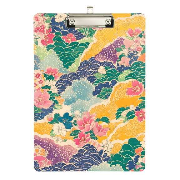 FORMRS Acrylic Clipboard with Low Profile Clip Standard A4 Letter Size, 12.5" x 9", Yellow Floral Wave