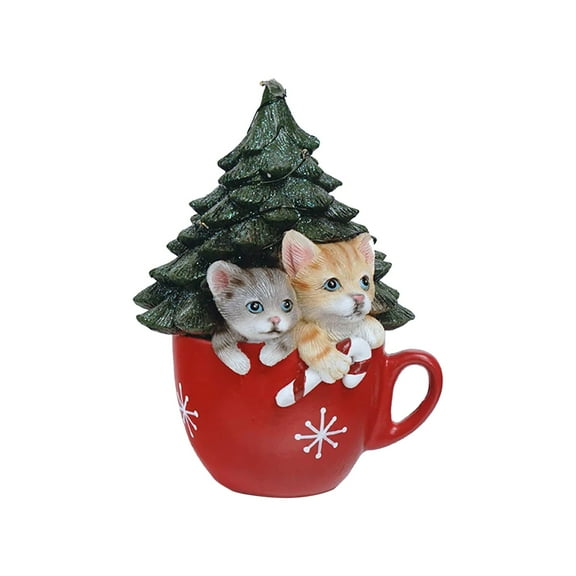 UYUH 6.3 Inch Luminous Cat Christmas Tree Resin Holiday Decor with Multi-Color Lights Cute Festive Night Light for Cat Lovers