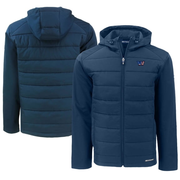 Men's Cutter & Buck Navy Washington Commanders Big & Tall Americana Evoke Hybrid Eco Softshell Recycled Full-Zip Hooded