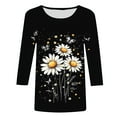 thumbnail image 4 of 3/4 Sleeve Shirts for Womens Tops Casual Plus Size Floral Crewneck Tee Shirt Loose Comfy Tunic Top, 4 of 5