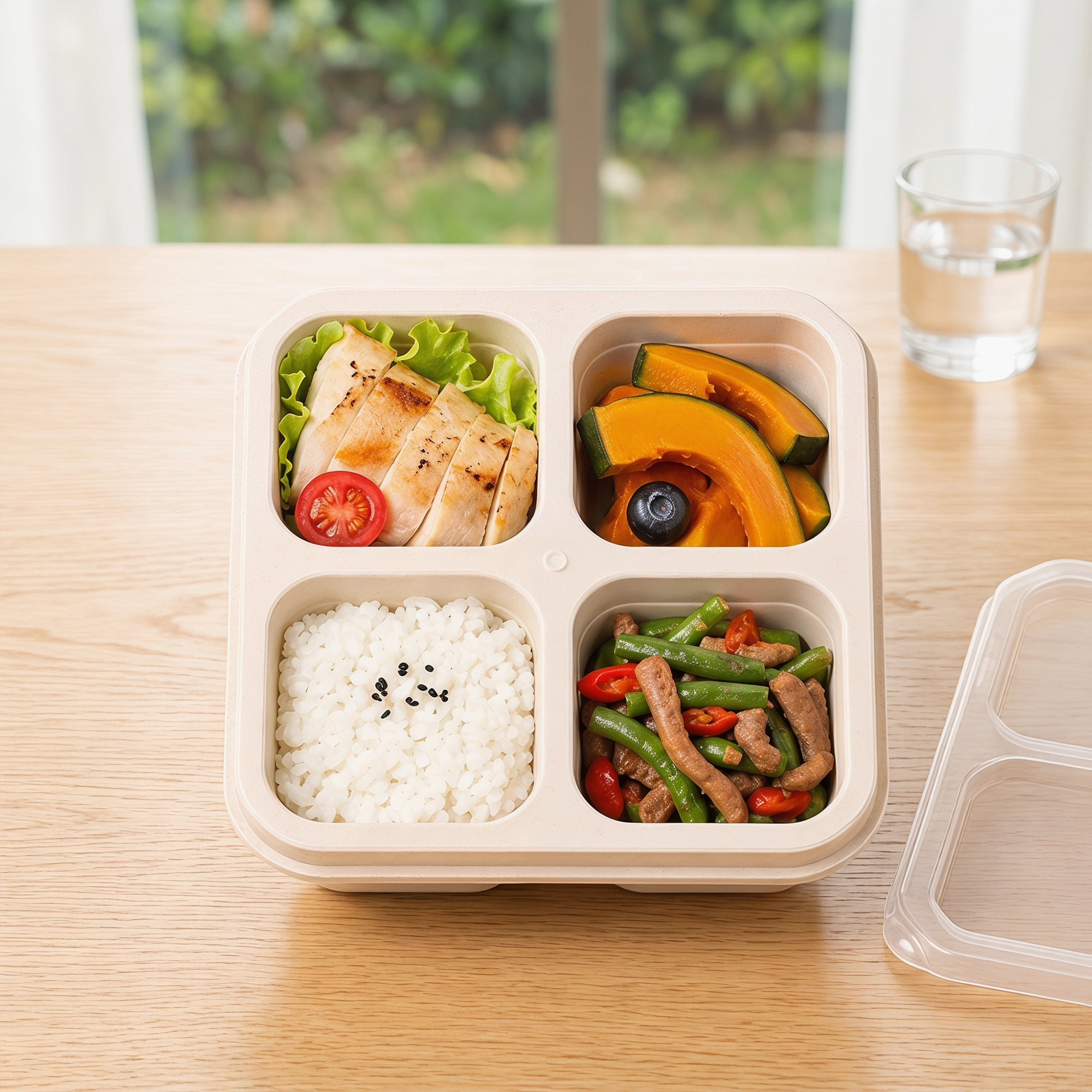 Unique Bargains 4-Compartment Leak-Proof Meal Lunch Bento Box for Work Beige