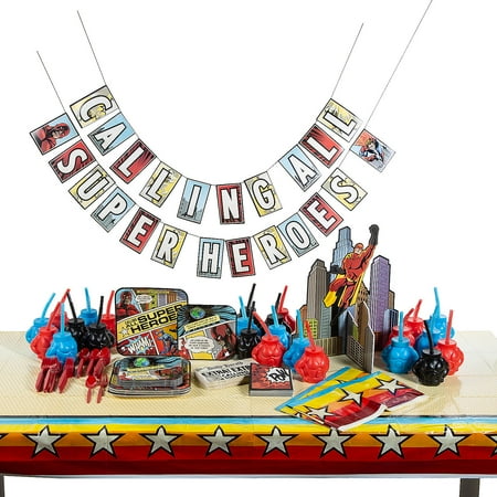 Comic Superhero Party Tableware Kit for 24 Guests, Party Supplies, Birthday, 190 Pieces