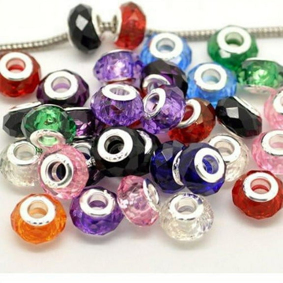 Sexy Sparkles Metal Based Ten Pack of Assorted Faceted Acrylic Beads For Snake Chain Charm Bracelet - Zinc Metal Alloy, 10 Pcs