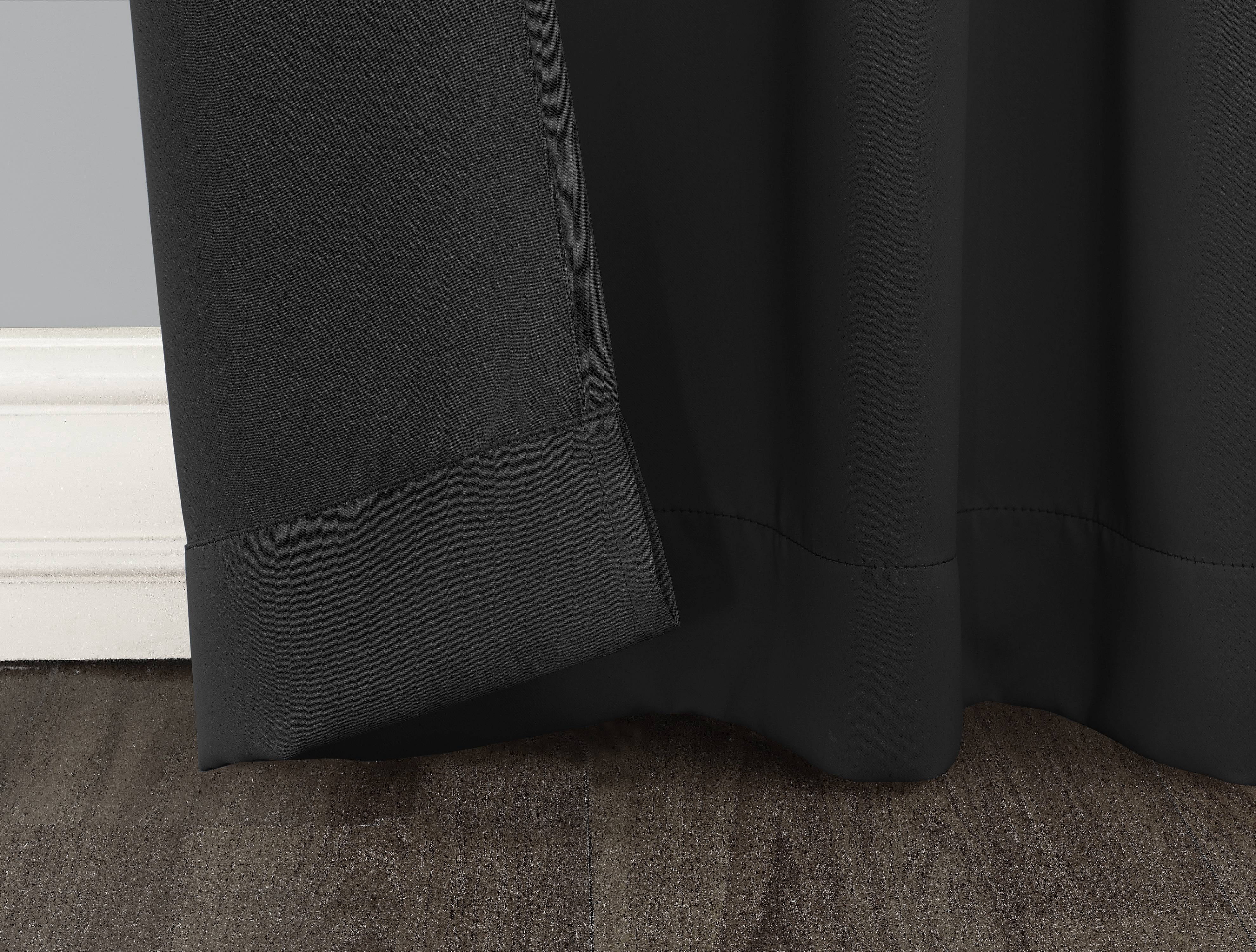 Sun Zero Nolan Energy Saving Blackout Rod Pocket Curtain Panel, 40"X84", Black (Single Panel)