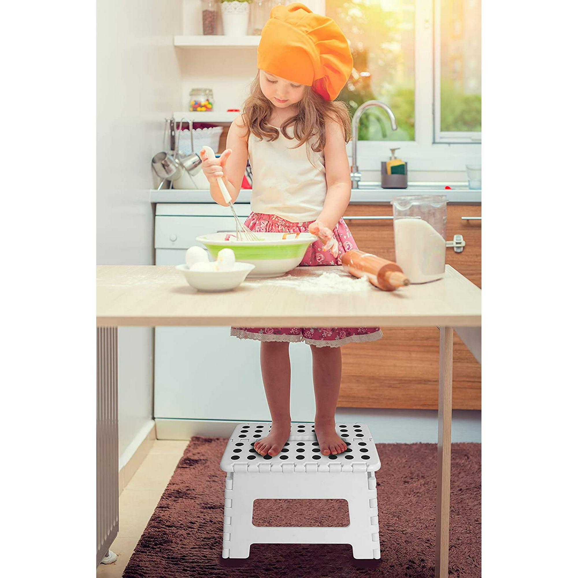 Super Strong Folding Step Stool 11 Height Holds up to 300 Lb The lightweight foldable step stool is sturdy enough to support adults safe enough for kids. Skid