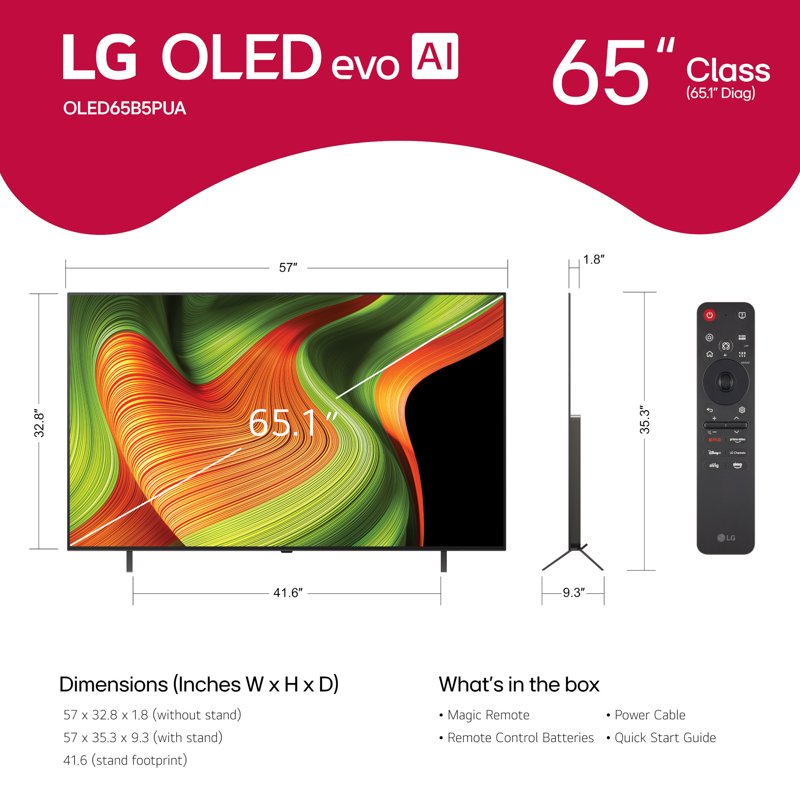 LG 65" OLED B5 Series 4K UHD OLED AI Smart webOS 25 TV, OLED65B5PUA gallery view