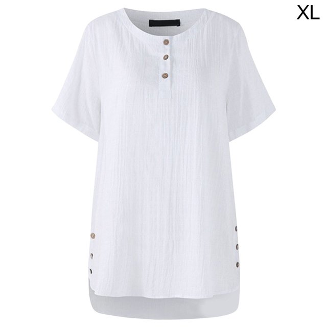 Camiseta a cuadros Mujer Blusa de manga corta con botones de verano Top suelto, Blanco, XL Eigraketly AP001353-04