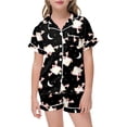 thumbnail image 5 of Weebloom Kids Girl'S Pajama Sets Silk Satin Cat Graphic Short Sleeve Button Up Shirts And Shorts Summer Fall 2 Piece Set Pjs Sleepwear, 5 of 5