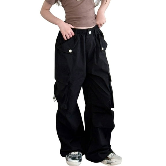 Kids Cargo Pants Girls Lightweight High Waisted Girls Wide Leg Pants with Pockets Casual Straight Trendy Clothes for Teen Girls 10-12 Years