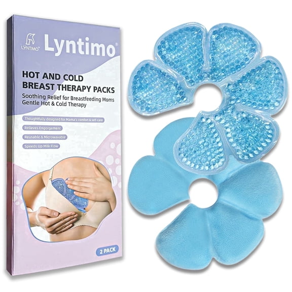 Lyntimo Hot and Cold Breast Therapy Packs, Postpartum Breastfeeding Essentials Nipple Ice Warm Compress for Lactation Support, One Size, 2pack, Blue