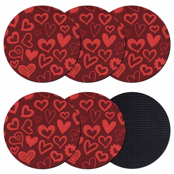 Red Loves Coasters Set of 6, Absorbent Coasters for Drinks, Valentine's Day Romantic Love Coaster for Desk Coffee Table Protection, Home Decor House Warming Gifts 4"