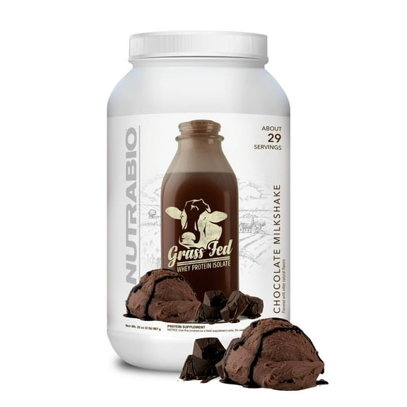 NutraBio Grass Fed Whey Isolate Protein Powder - 25G of Protein Per Scoop - Sugar Free Natural Lean Muscle Protein Supplement - Chocolate Mikshake - 2 Pounds, 29 Servings.