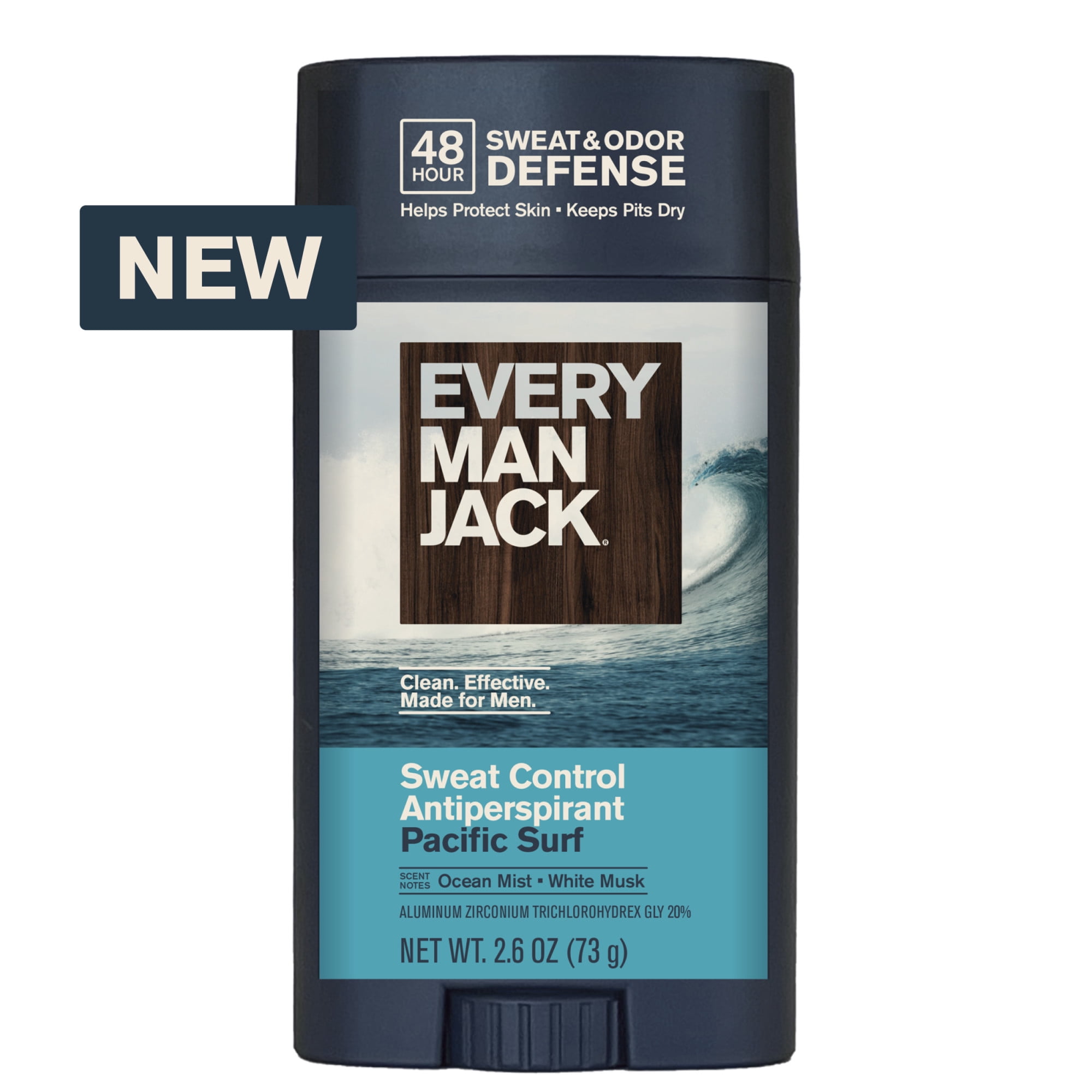 Every Man Jack Pacific Surf Antiperspirant Deodorant – Smooth Glide, 48-Hour Odor & Sweat Defense, 2.6 oz