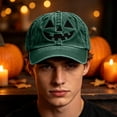thumbnail image 4 of SYMOID Embroidered Pumpkin Face Dad Hat, Washed Cotton Adjustable Baseball Cap for Men Women Green Hats,Size Free Size, 4 of 6