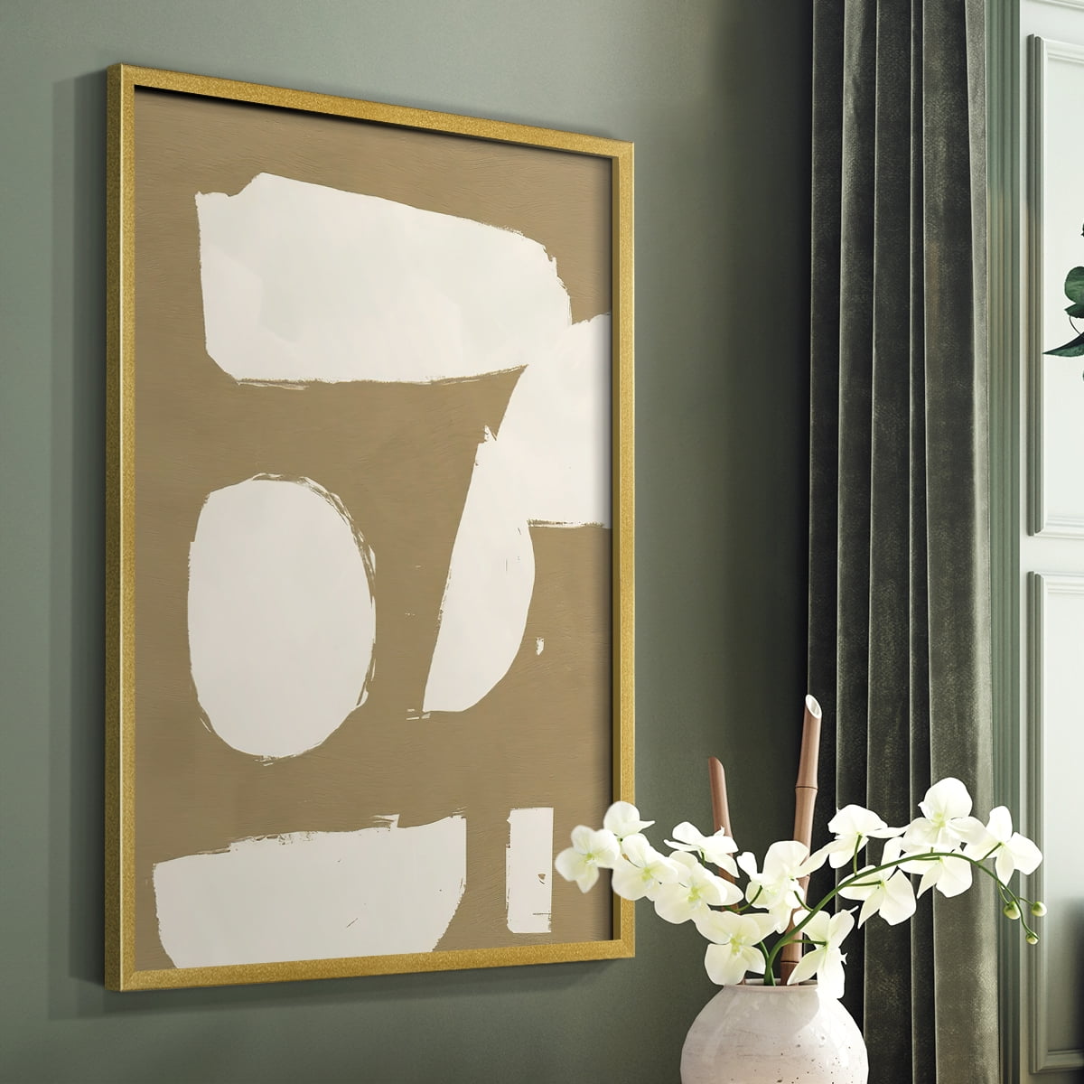 Chunky Abstract I Framed Print in Gold Solid Wood Framed Print No Nail Hanging