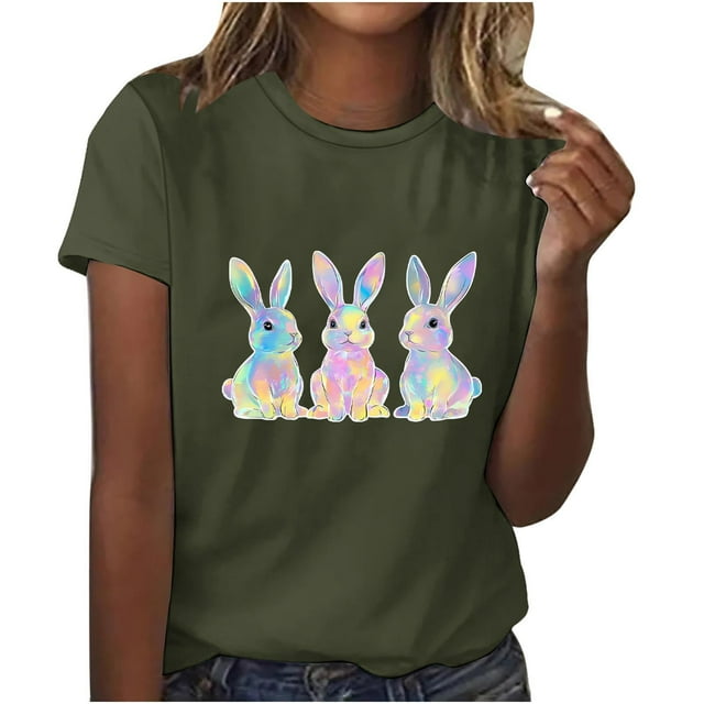 Pisexur Hauts pour Femmes, Hauts d'Été pour Femmes, Hauts d'Entraînement pour Femmes, T-Shirt Imprimé à Manches Courtes Col Rond Chandail Mode Vert Armée, P