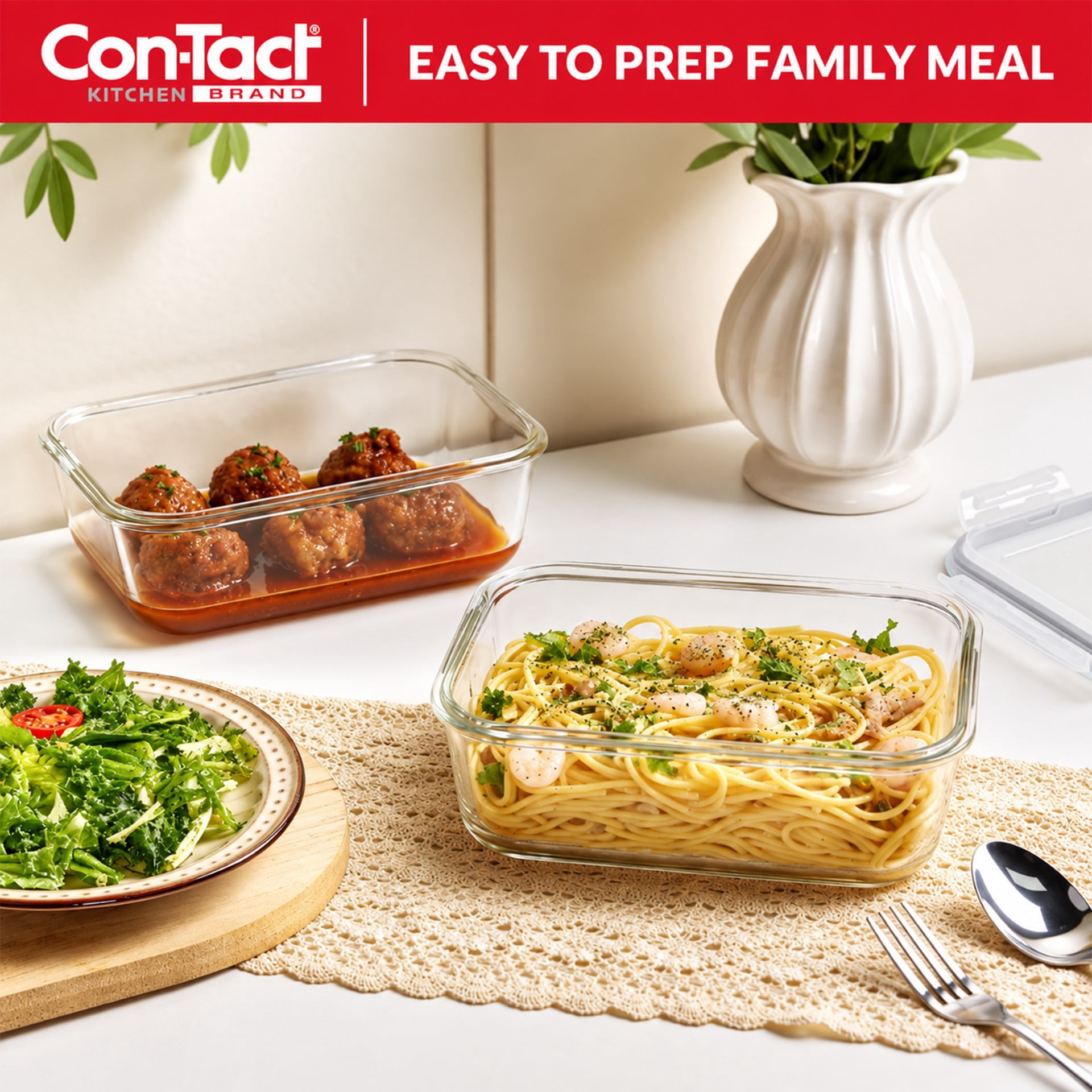 Con-Tact Square Glass with Locking Lid - 3.4c