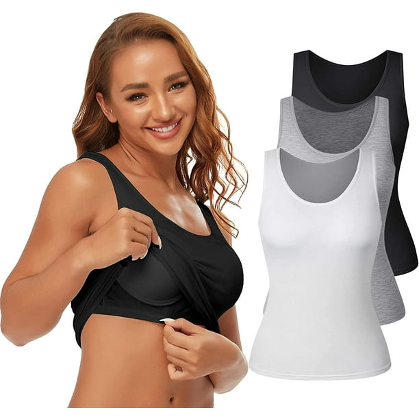 VASLANDA Tank Tops for Women Basic Camisole with Built in Shelf Bra