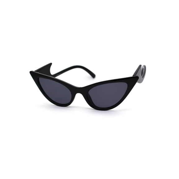 Womens Devil Tail Wave Arm Plastic Cat Eye Sunglasses All Black