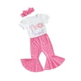 thumbnail image 2 of Musuos Toddler Girls Outfit, 1-3 Years Short Sleeve Crew Neck Letters Donut T-shirt with Flare Pants Headband Summer Outfit, 2 of 9