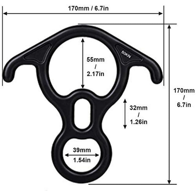 Dispositivo de aseguramiento con descensor figura 8 de 50KN para pico de escalada en roca