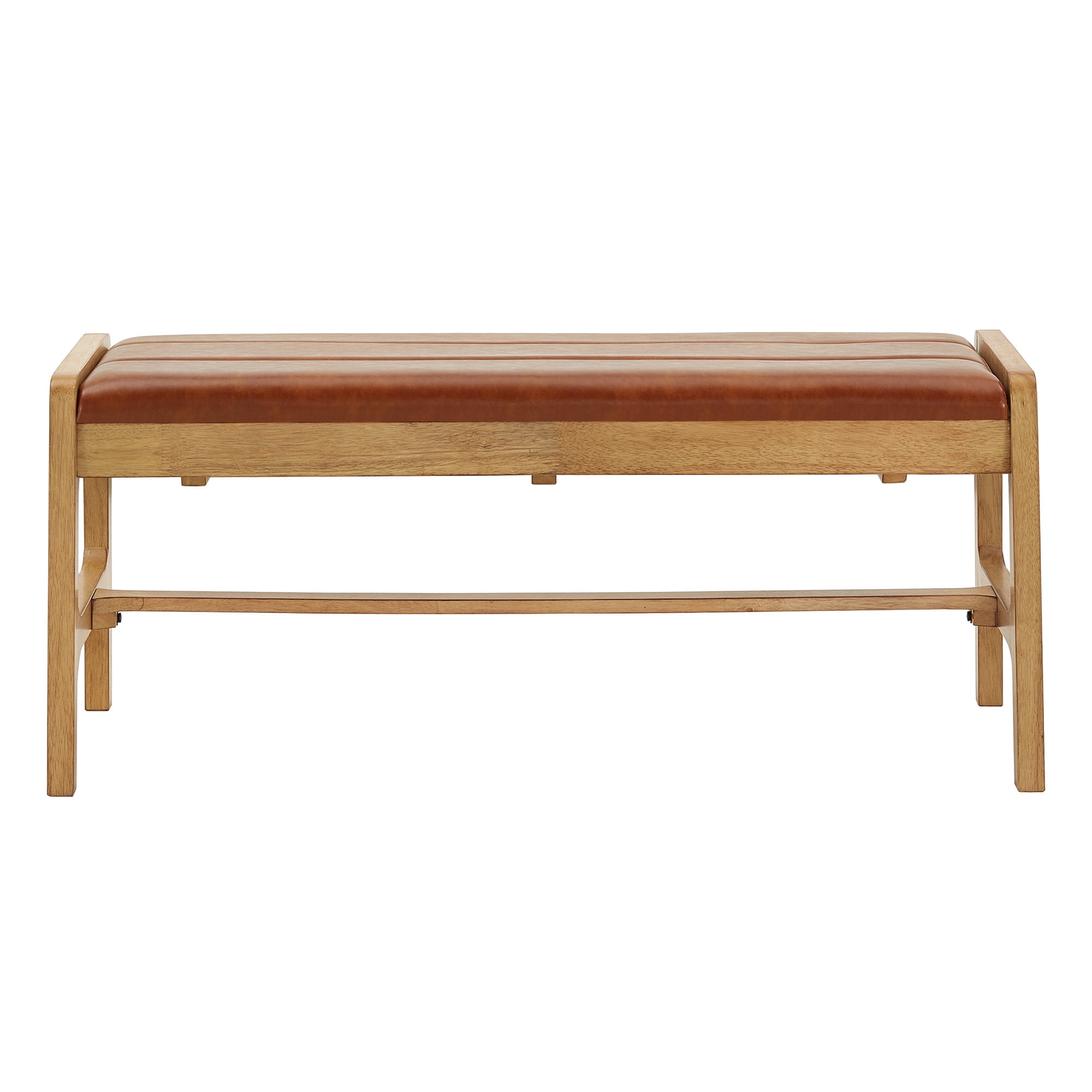 Weston Home Skovde Modern Scandinavian Light Oak Finish Bench, Caramel Faux Leather Cushion