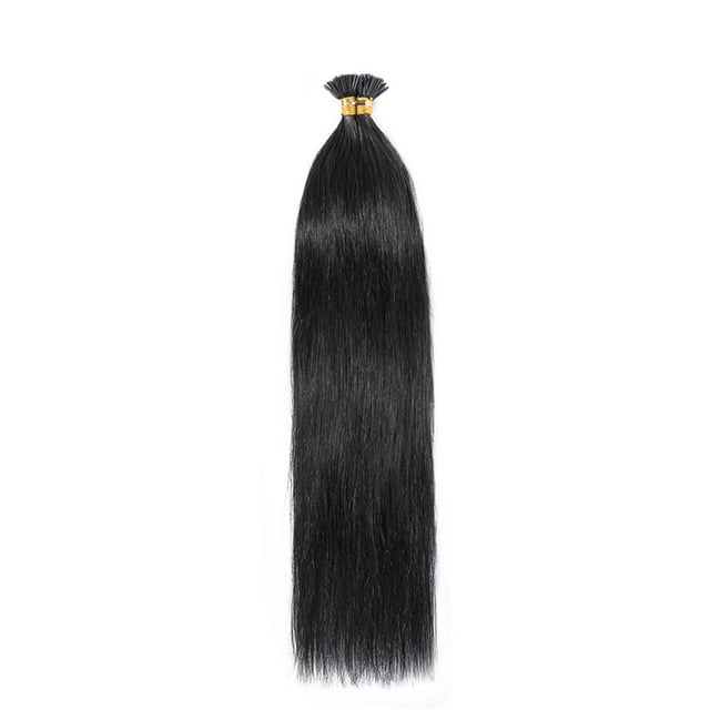 Colle Capillaire 16-20” I-TIP, Extensions de Cheveux Humains Remy, Cheveux Doux, 100 Brins/50g Noir 20”-50g