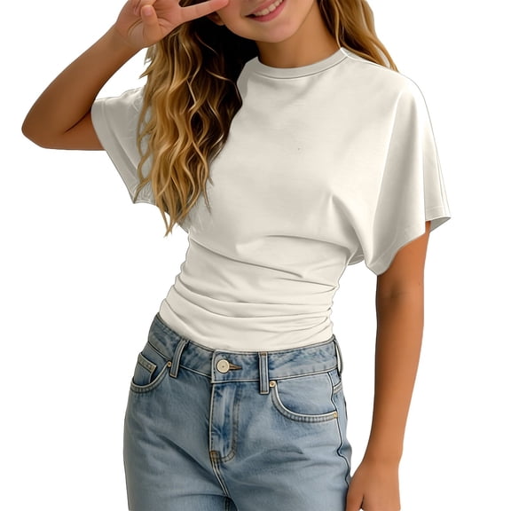 Tiijoy Short Sleeve T Shirt for Girls Ruched Tee Summer Casual T-Shirt Top, Sizes 3-14