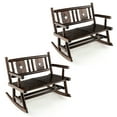 thumbnail image 1 of Gymax 2PCS Carbonized Wood Rocking Bench Double Rocking Chair for 2 Persons w/ Wide Curved Seat, 1 of 10