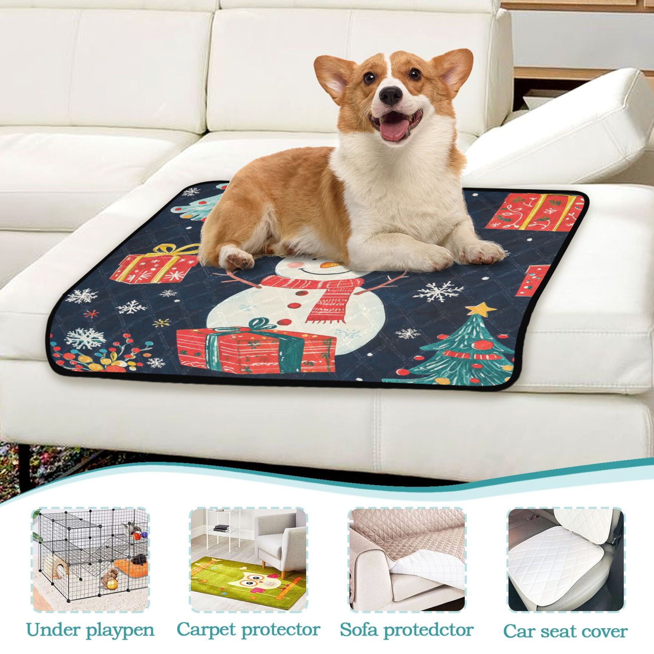 Qxltty A Dark Blue Background with Christmas Snowman Cat litter Pads Pet Set of 3 Diaper Mats Center Anti-leakage Layer Absorbent Soft and Comfortable